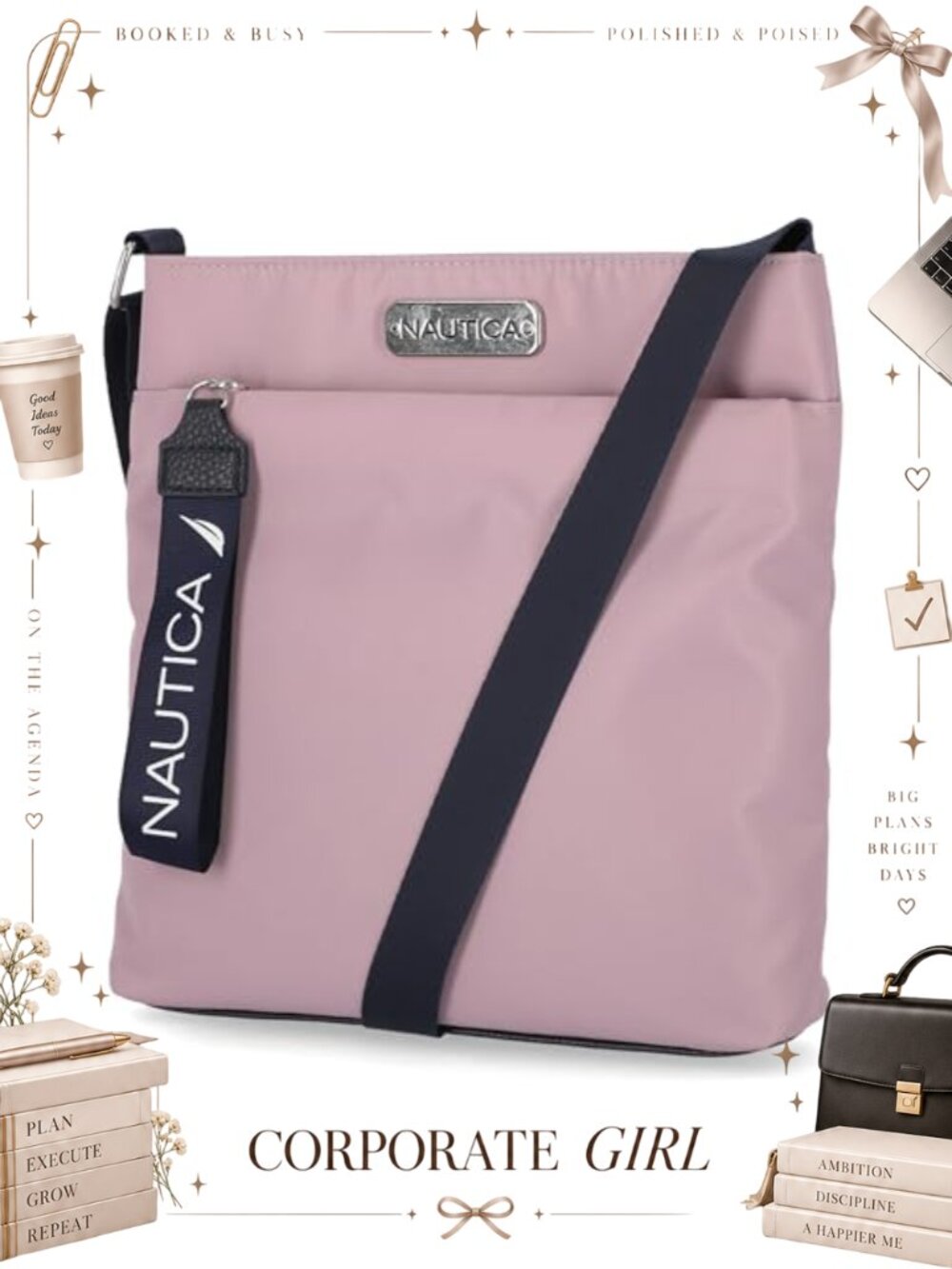 Small Nylon Crossbody Bag with Adjustable Strap & Zip Pockets
